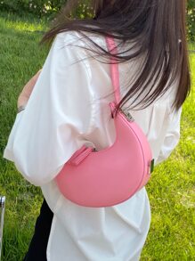 经典时尚迷你单肩包创意个性化纯色新月包多功能优雅异国风轻便可调节肩带手提包适合街头拍摄、聚会、工作通勤、外出购物。 - 粉色 - 查看 3