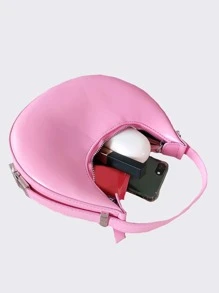 经典时尚迷你单肩包创意个性化纯色新月包多功能优雅异国风轻便可调节肩带手提包适合街头拍摄、聚会、工作通勤、外出购物。 - 粉色 - 查看 5