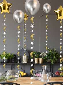 1pc Moon & Star Hanging Paper Garland, Paper Pull Flag For Party Decor - Multicolor - View 2