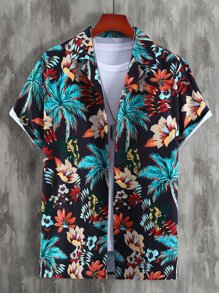 Manfinity Men Floral And Palm Tree Print Shirt Without Tee - Multicolor - View 1