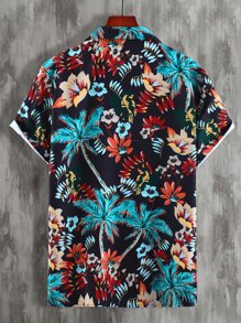 Manfinity Men Floral And Palm Tree Print Shirt Without Tee - Multicolor - View 2