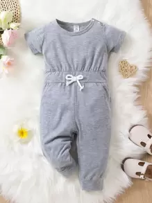 Baby Bow Front Round Neck Jumpsuit - Grey - View 1