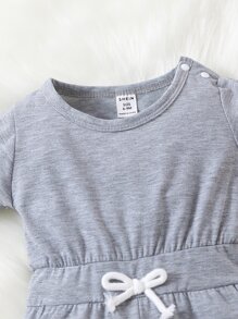 Baby Bow Front Round Neck Jumpsuit - Grey - View 3