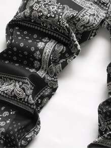 Men Paisley Scarf Print Jeans - Black and White - View 4