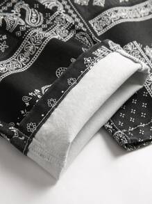 Men Paisley Scarf Print Jeans - Black and White - View 5