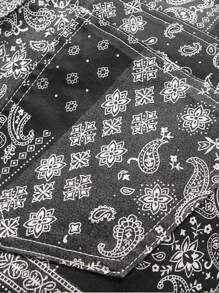 Men Paisley Scarf Print Jeans - Black and White - View 3