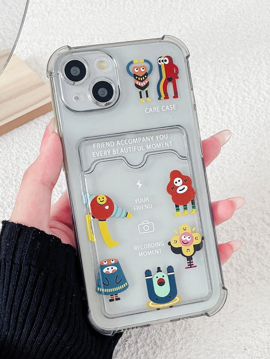 Funda para móvil con estampado de dibujos animados transparente con ranura de tarjeta - Multicolor - Ver 1