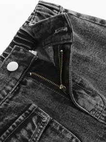 Falda Vaquera Con Doble Bolsillo Y Dobladillo Plisado Para Niñas Adolescentes