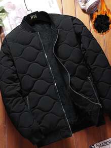 Manfinity Áo khoác Nam mùa đông Dây kéo màu trơn Giải trí - màu đen - Xem 1