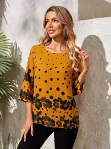 EMERY ROSE Top con estampado floral de lunares - Amarillo - Ver 1