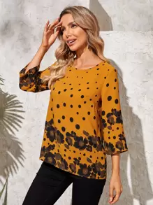 EMERY ROSE Top con estampado floral de lunares - Amarillo - Ver 3