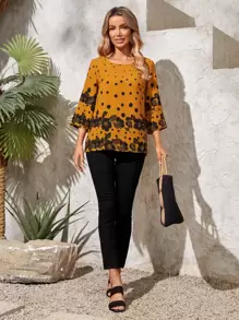 EMERY ROSE Top con estampado floral de lunares - Amarillo - Ver 4