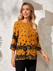 EMERY ROSE Top con estampado floral de lunares - Amarillo - Ver 5
