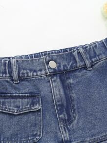 Sparklyn 適合青少年女孩的帶蓋口袋褶邊牛仔裙