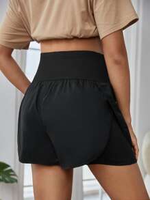 SHEIN 孕婦寬腰帶假两件短褲 - 黑色 - 查看 2