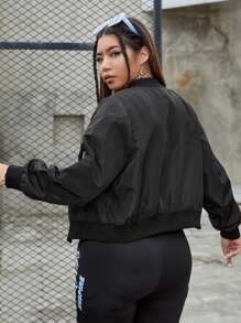 SHEIN EZwear Plus Zip Detail Bomber Jacket Winter Fall Autumn - Black - View 2