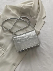 Y2k、蒸汽龐克、時髦、哥德式、陰森風mini金屬隨機鱷魚皮紋流蘇方形包單色肩背包、方型口袋、全配對斜揹包方形包