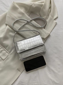 Y2k、蒸汽龐克、時髦、哥德式、陰森風mini金屬隨機鱷魚皮紋流蘇方形包單色肩背包、方型口袋、全配對斜揹包方形包