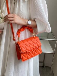 迷你衍縫鏈條裝飾翻蓋方包 - 橘色 - 查看 2