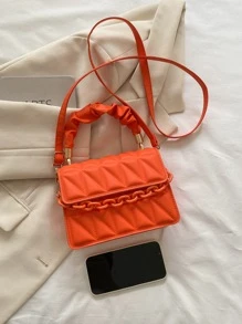 迷你衍縫鏈條裝飾翻蓋方包 - 橘色 - 查看 3