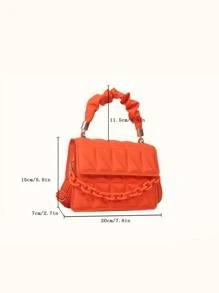 迷你衍縫鏈條裝飾翻蓋方包 - 橘色 - 查看 4