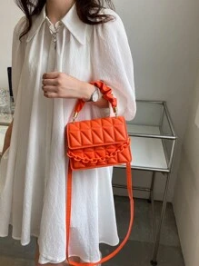 迷你衍縫鏈條裝飾翻蓋方包 - 橘色 - 查看 6