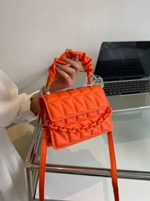 迷你衍縫鏈條裝飾翻蓋方包 - 橘色 - 查看 7