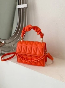 迷你衍縫鏈條裝飾翻蓋方包 - 橘色 - 查看 8