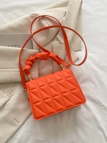 迷你衍縫鏈條裝飾翻蓋方包 - 橘色 - 查看 9