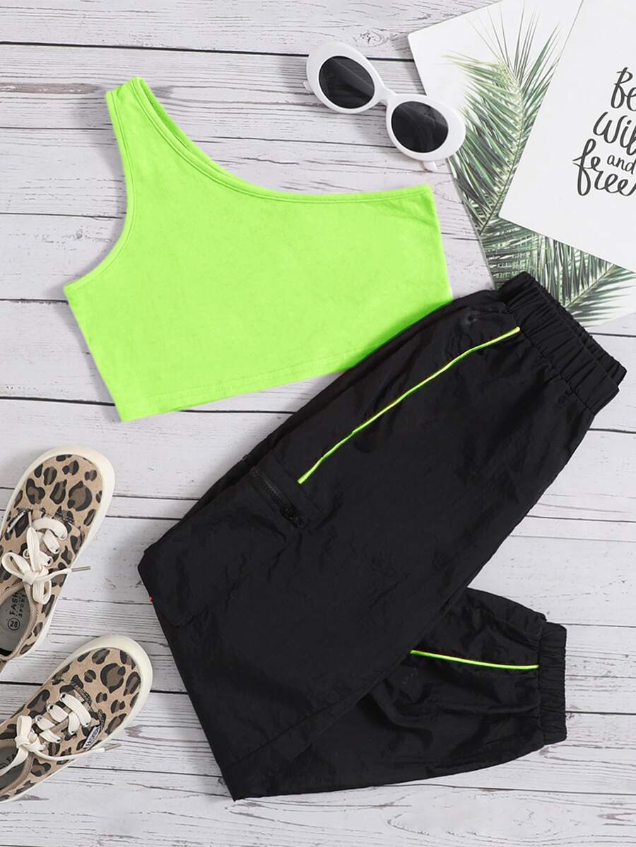 SHEIN Bộ hai mảnh Gái Túi Dây kéo Khối Màu Thể thao - Nhiều màu - Xem 1