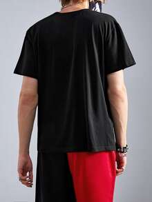 ROMWE MEN Goth Tops Nam Lễ Các Thánh Lá thư Đường phố - màu đen - Xem 2
