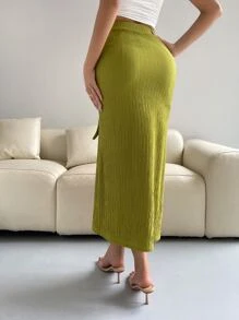 Chiquease 側抽繩高衩魚尾短裙 - 綠色 - 查看 2