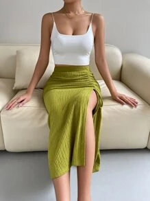 Chiquease 側抽繩高衩魚尾短裙 - 綠色 - 查看 6