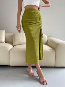 Chiquease 側抽繩高衩魚尾短裙 - 綠色 - 查看 7