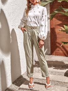 Modelyn Floral Print Frill Trim Button Front Blouse - White - View 5