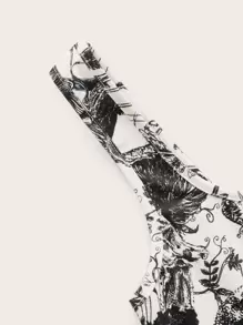 SHEIN MOD Áo hai dây Bất đối xứng Xù nhỏ Thực vật Giải trí - Đen và trắng - Xem 3