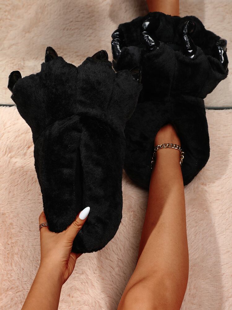 Spring Women's Home Slippers, Cute Animal-Themed Fun Paw Indoor/Outdoor Warm Slippers With Non-Slip Soles, Couple's Gift - Black - View 3