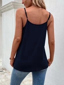 SHEIN LUNE 拼接水溶蕾絲吊帶上衣 - 藏蓝色 - 查看 2