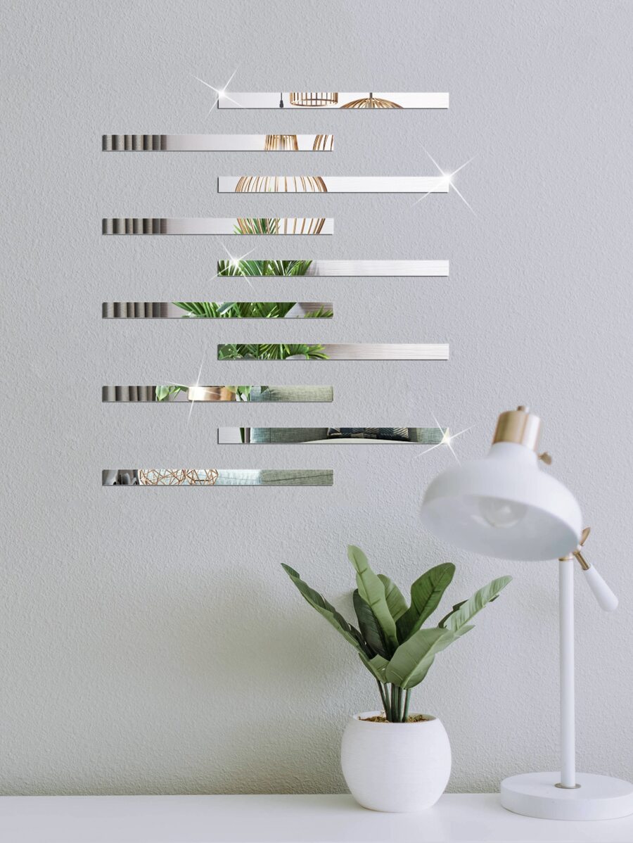 Self-Adhesive Acrylic Removable Rectangular Mirror Wall Sticker, DIY Decorative Decal, Available In Gold, Silver, Black, 10ces Per Pack, Wall Decoration, Creative Home/Office/Bedroom Wall Art Sticker, No Trace, Easy To Clean - Silver - View 1