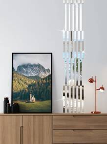 Self-Adhesive Acrylic Removable Rectangular Mirror Wall Sticker, DIY Decorative Decal, Available In Gold, Silver, Black, 10ces Per Pack, Wall Decoration, Creative Home/Office/Bedroom Wall Art Sticker, No Trace, Easy To Clean - Silver - View 3