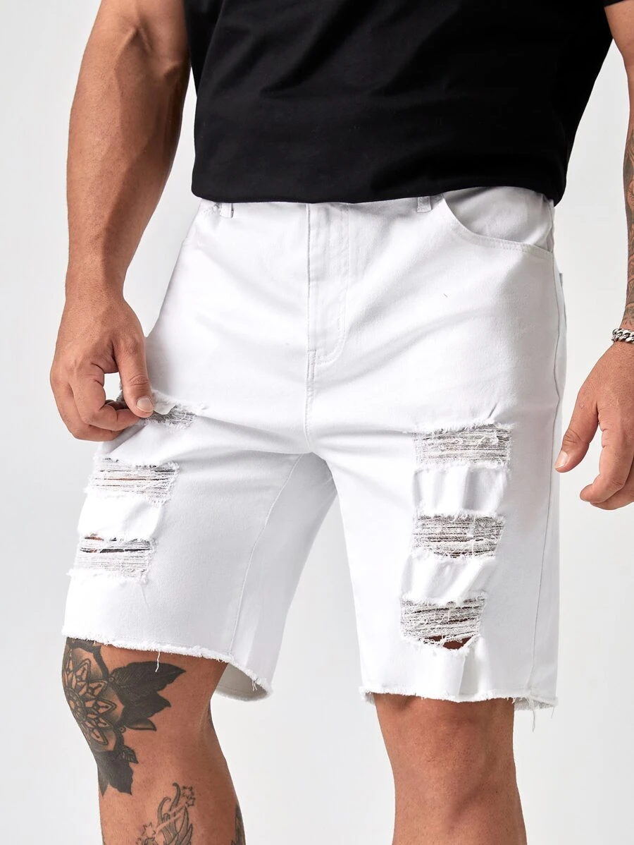 GENTILAND Hombres Shorts mezclilla bermuda desgarro