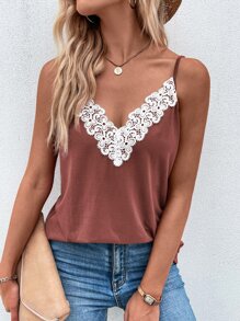 SHEIN Clasi Top de tirantes con encaje en contraste - Color caoba - Ver 6