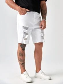 GENTILAND Hombres Shorts mezclilla bermuda desgarro