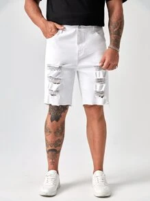 GENTILAND Hombres Shorts mezclilla bermuda desgarro