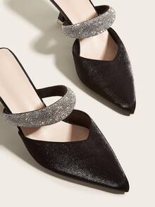 Rhinestone Decor Pyramid Heeled Mules - Black - View 5
