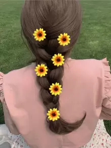 6 件向日葵形发夹适合海滩度假波西米亚风发夹、发饰、发夹爪夹、度假装女士 - 黃色 - 查看 2