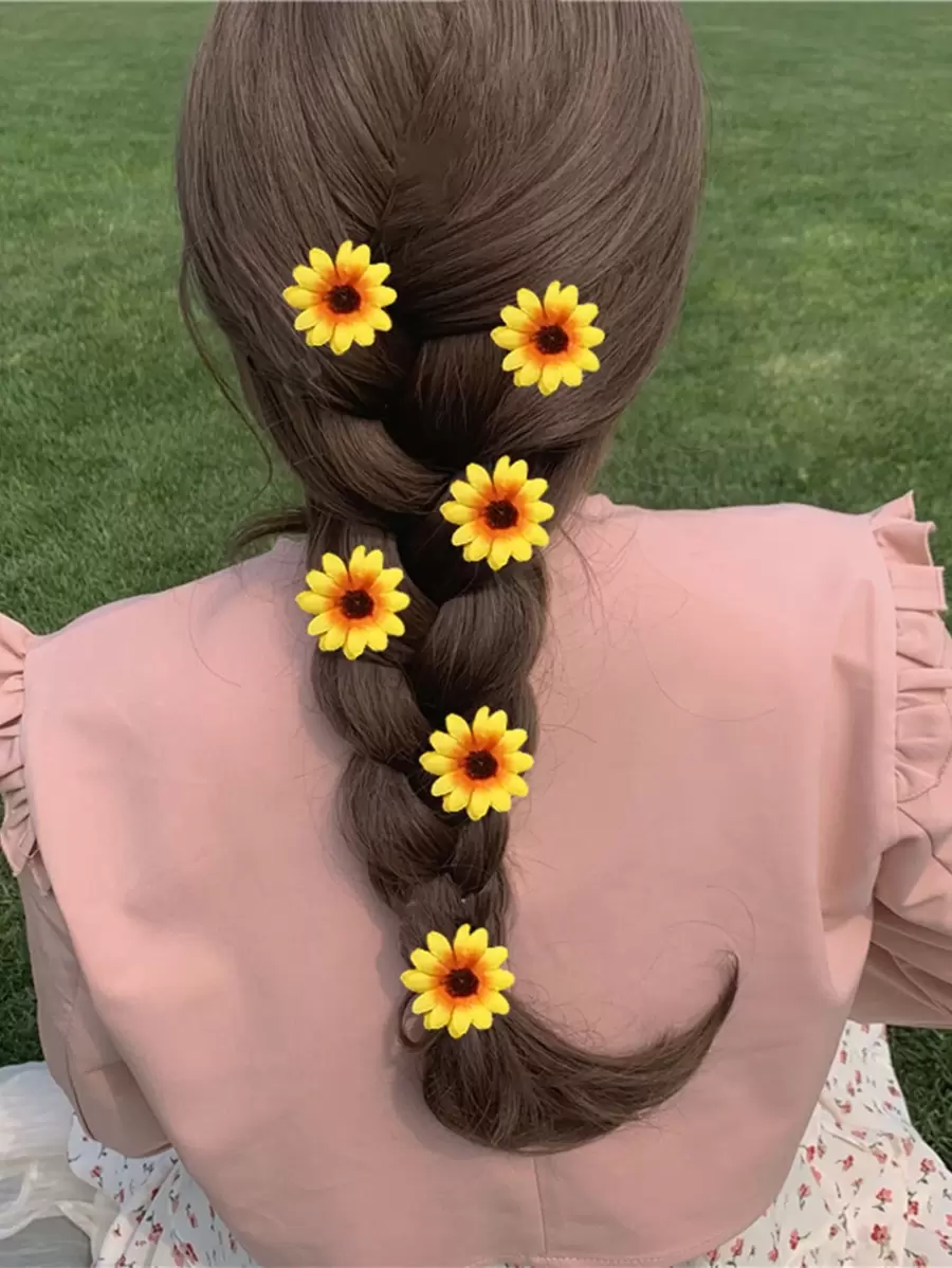 6 件向日葵形发夹适合海滩度假波西米亚风发夹、发饰、发夹爪夹、度假装女士