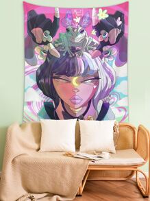 Moxxi Monroe Cyber Luvr Cartoon Figure & Frog Print Tapestry - Multicolor - View 3