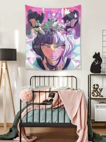 Moxxi Monroe Cyber Luvr Cartoon Figure & Frog Print Tapestry - Multicolor - View 4