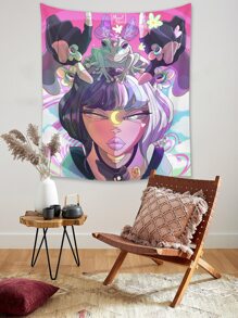 Moxxi Monroe Cyber Luvr Cartoon Figure & Frog Print Tapestry - Multicolor - View 6